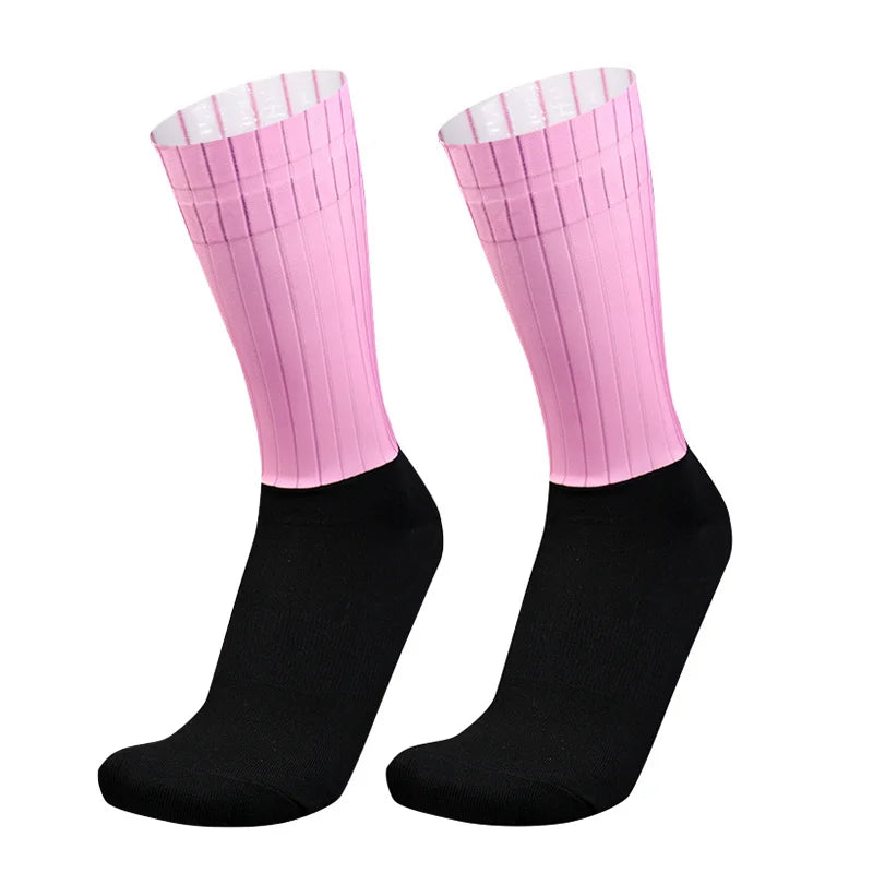 Aero Silicone Summer Anti Slip Socks Whiteline Cycling Socks Men Bicycle Sport Running Bike Socks Calcetines Ciclismo