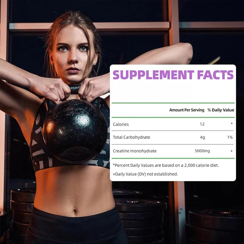 Creatine Monohydrate Gummies, Used for Muscle Strength, Energy Boost, Pre Exercise Supplement - Blueberry Flavor 60 Tablets