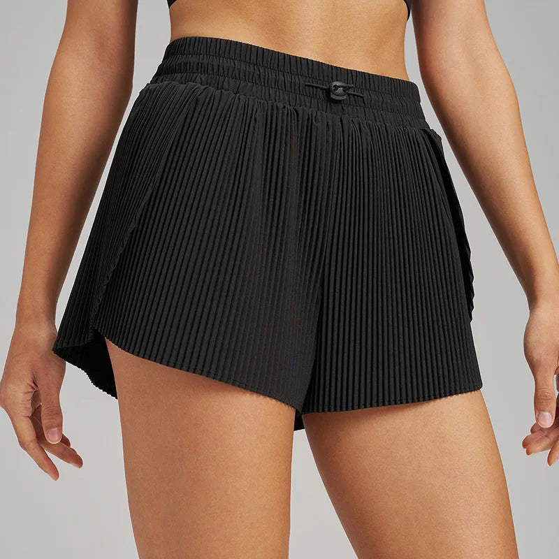 Stretch Outdoor Activities Gym Shorts for Summer Training Women's Quick Dry Sport Pleated Shorts with Hidden Pocket