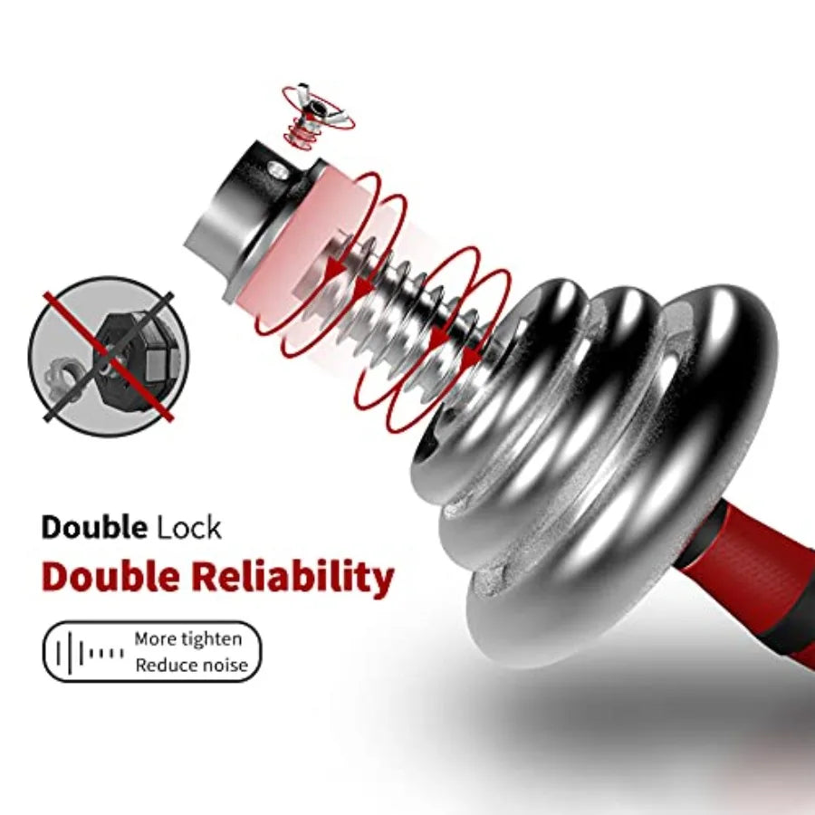 Home gym adjustable dumbbell set with 3-in-1 barbell rod, chromed metal weights, black finish, up to 110lbs max load, includes