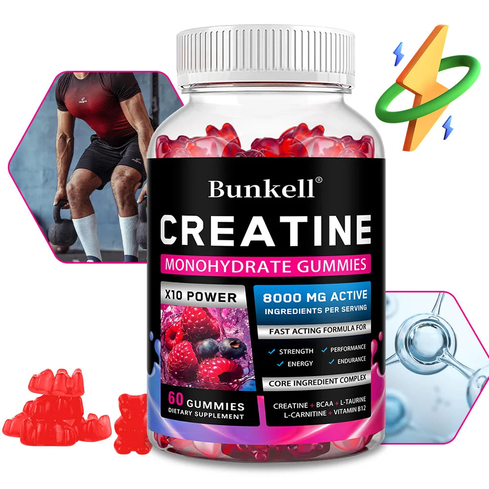Creatine Monohydrate Gummies - 8000 Mg, Pre/post Workout, Fitness, Strength, Muscle Building Provide Energy Supplements