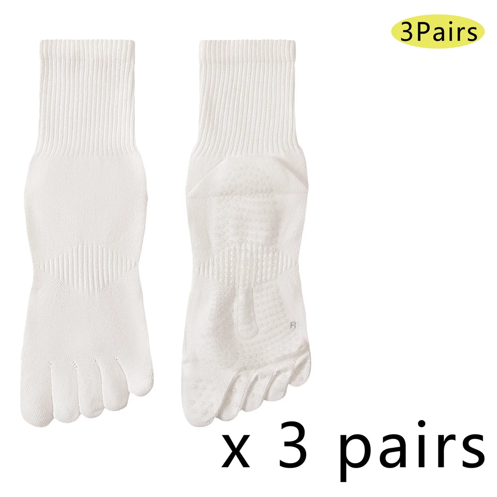 1/3 Pairs Men's 5-Toe Yoga Socks in Cotton Non-Slip Silicone Grip Sweat-Absorbent Pilates Socks for Gym Fitness Indoor Training