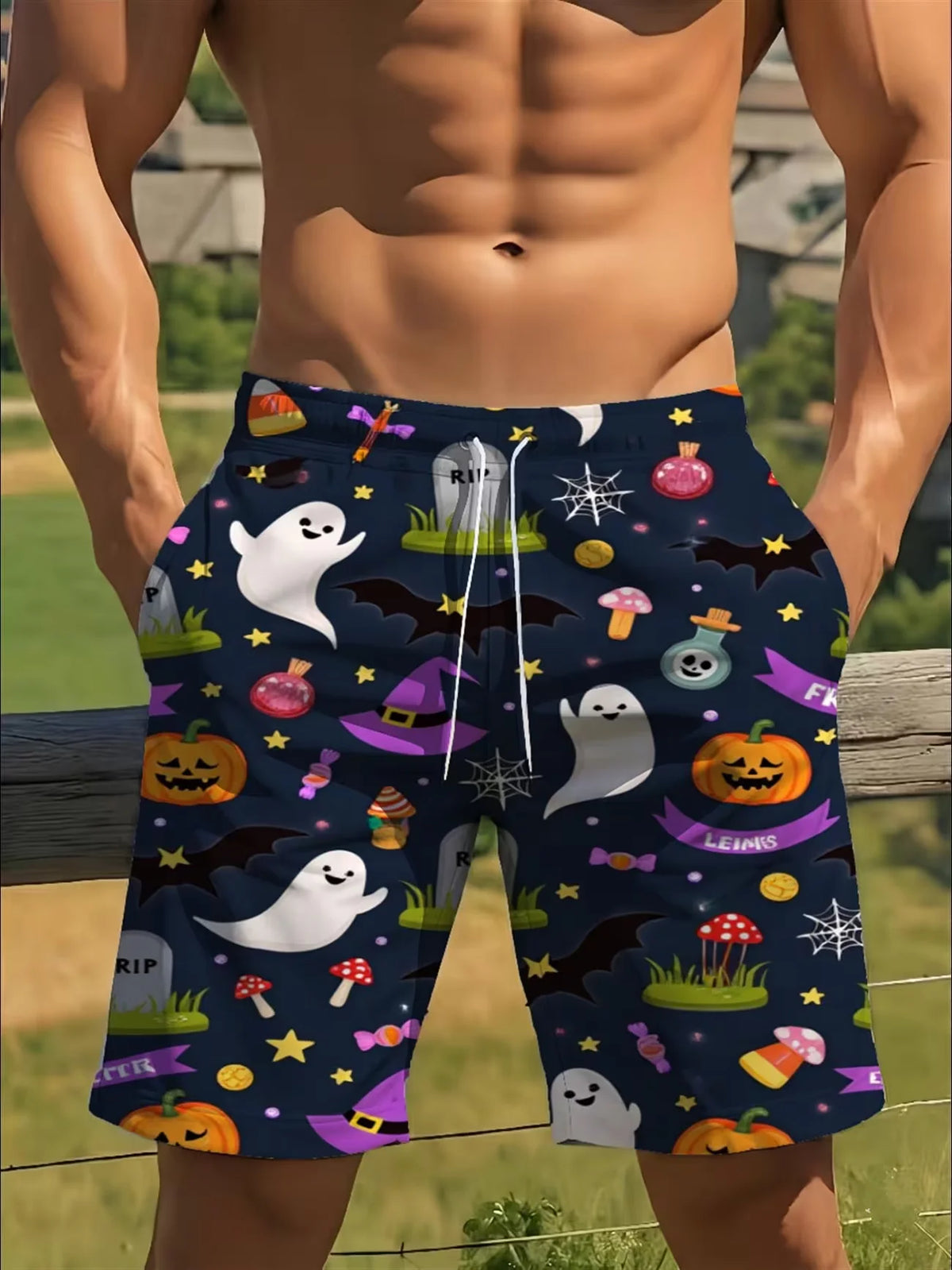 Summer Men's Women's Quick-Drying Beach Shorts Halloween Pumpkin Printed Shorts Beach Swimming Party and Outdoor Sport Shorts