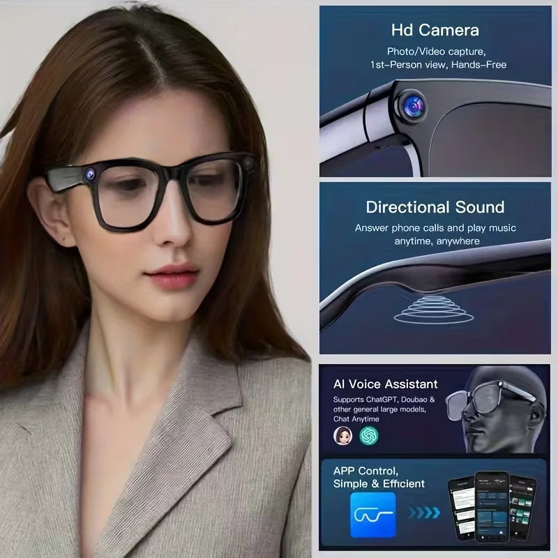 PEJE AI Smart Glasses with Camera, 1080P HD Video Recording Glasses, AI Assistant (ChatGPT/Doubao), Real-Time Translation
