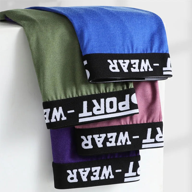 3 Pcs/Lot Fashion Solid Color Men's Underwear, Vibrant Waistband, Comfortable Flat Front, Quick-Drying Sports Breathable Shorts