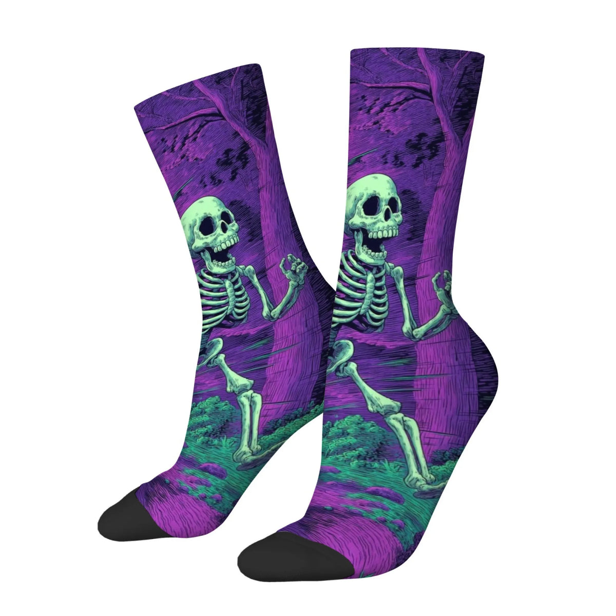 Harajuku Retro Psychedelic Purple Realm Dancing Skull Theme Print Men's Socks Novel Street Dark Hippie Style Casual Socks Gift