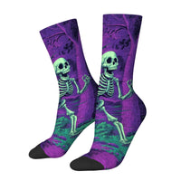 Harajuku Retro Psychedelic Purple Realm Dancing Skull Theme Print Men's Socks Novel Street Dark Hippie Style Casual Socks Gift