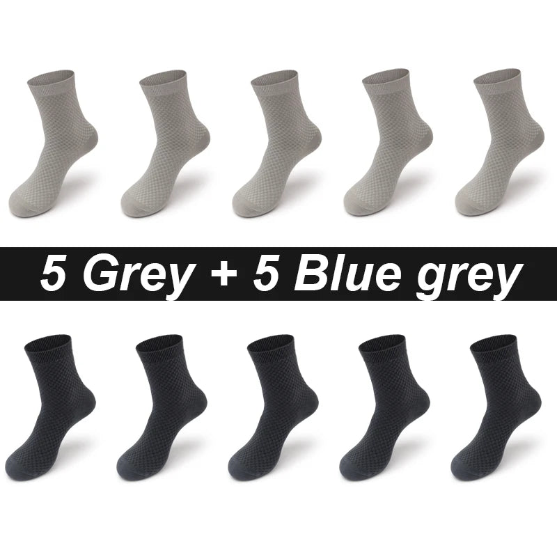 Bamboo Fiber Men's Socks 10Pairs Black Business Soft Breathable Long High Quality  Autumn for New Male Sock Plus Size 39-48