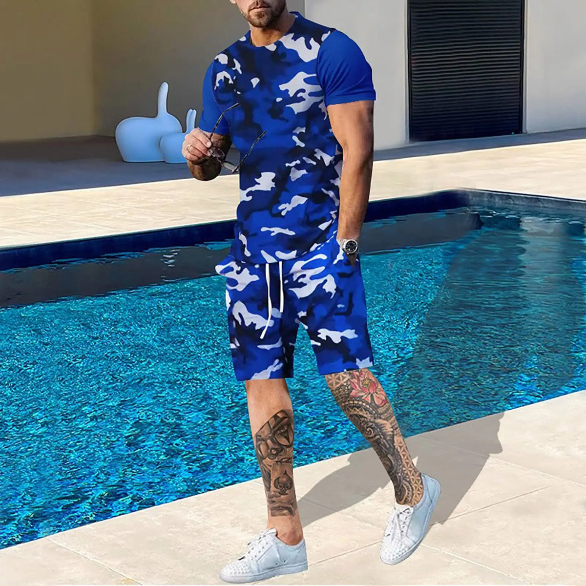 Summer Men Camouflage T shirt Set 3D Print Men's Tracksuit Suit Outdoor Camping Hunting Oversized Casual Tee Shorts 2PCS Outfits