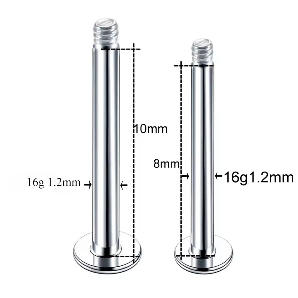 100Ps/lot Steel Labret Bar Parts Screw Thread Head 16G Labret Post Barbells Only For Lip Piercing Earring Stud Body Jewelry gift
