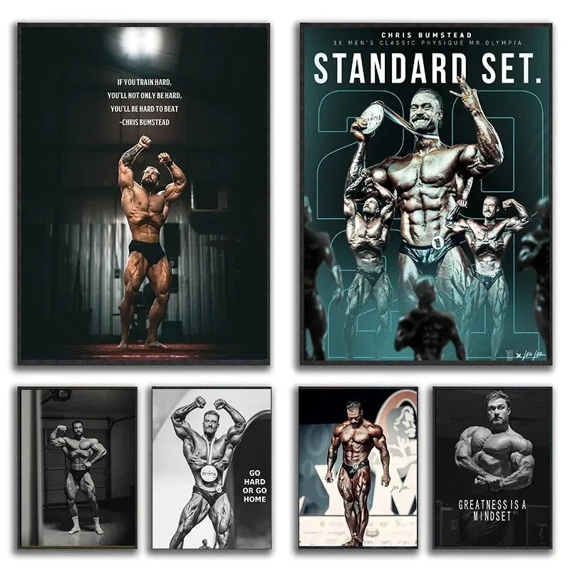 Canvas Painting Chris Bumstead Bodybuilder Fitness Motivational Quotes Poster Muscle Man Wall Art Pictures Home Gym Decor