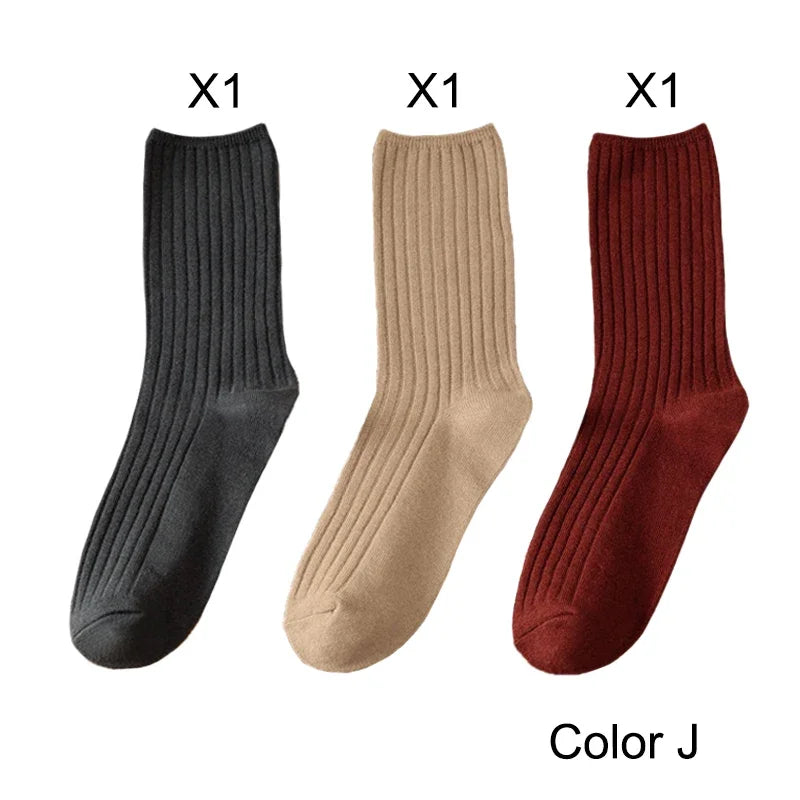 3 Pairs Lot Socks Sets Women Solid Color Elegant Retro Long Women Socks Breathable Japanese Style Casual Cotton Long Sock