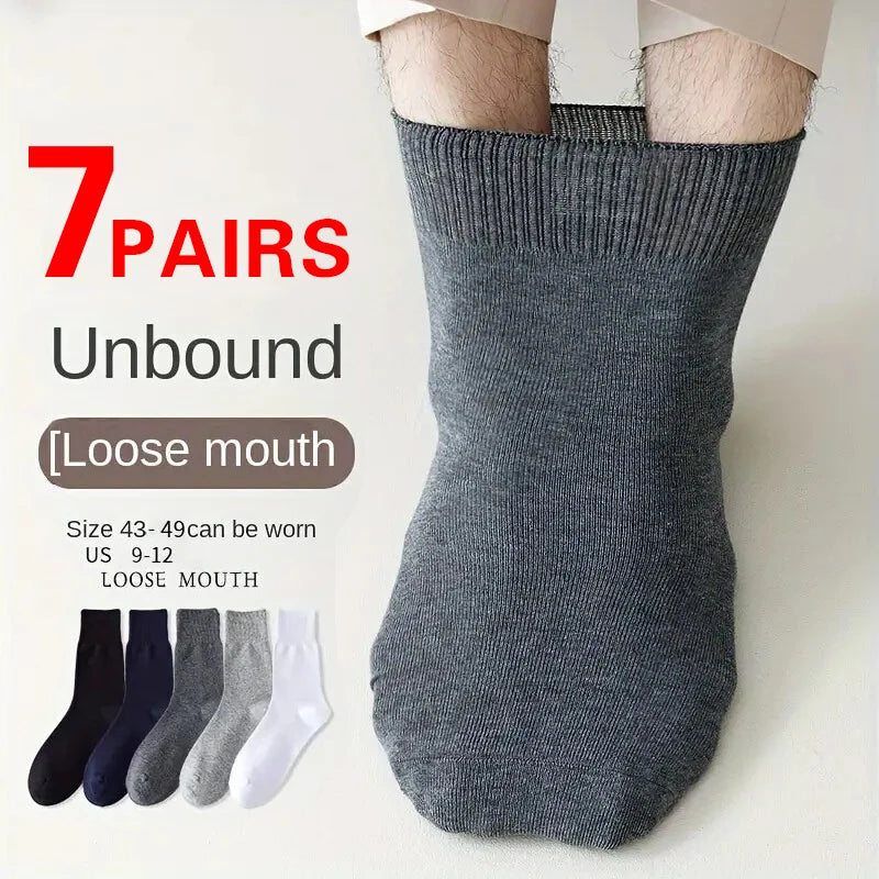 1/7 Pairs Men's Non-Binding Diabetic Socks Soft Breathable Loose Fit For Swollen Feet & Elderly Plus Size 39-48