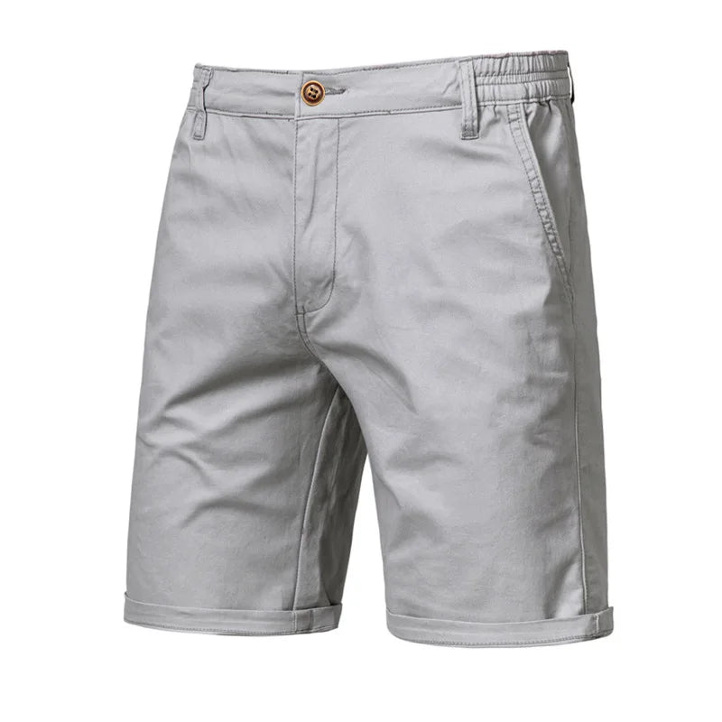 Summer Men's Shorts Solid Color Mid-Waist Elastic Waistband Casual 1/2 Pants Turn-up Hem Streetwear Shorts for Male