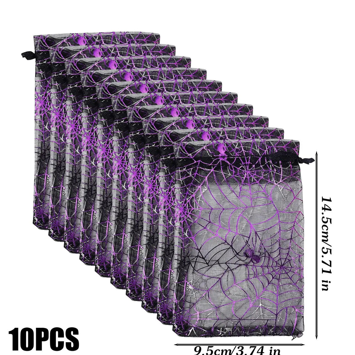 10/100pcs Halloween Candy Gift Bag Mesh Drawstring Spider Web Printing Storage Pouch Home Festival Party DIY Horror Decor Bag