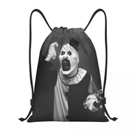 Custom Halloween Movie Terrifier Drawstring Backpack Bags Men Lightweight Horror Clown Gym Sports Sackpack Sacks for Traveling