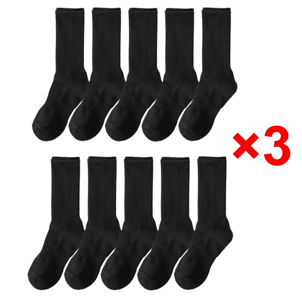 10/20/30Pairs Pure Cotton Men's High Socks Classic Black White Breathable Sweat-Absorbent Warm Elastic Sports Socks