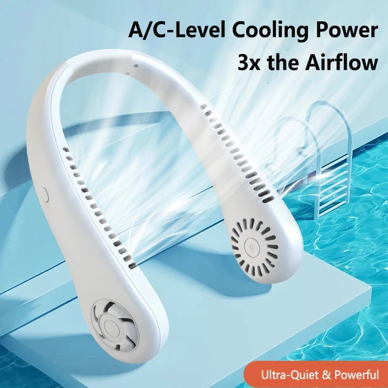 Lenovo Portable Neck Fan Bladeless USB Rechargeable Hands Free Wearable Mini Personal Cooling Fan 3 Speeds Outdoor Travel