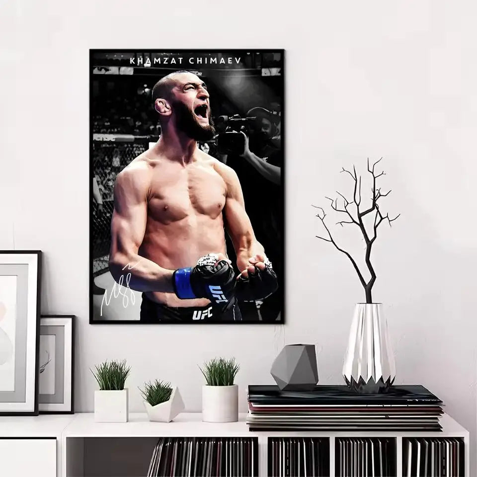 Khamzat Chimaev Painting Calligraphy Canvas Poster: Crease Free Waterproof Durable All Space Wall Decor