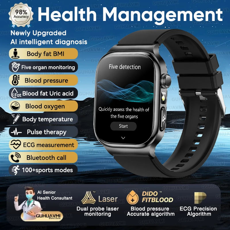New Accurate Body Health analysis Smart Watch Men ECG Blood Pressure Blood lipids Uric acid Body BIM Voice Call Smartwatch Women