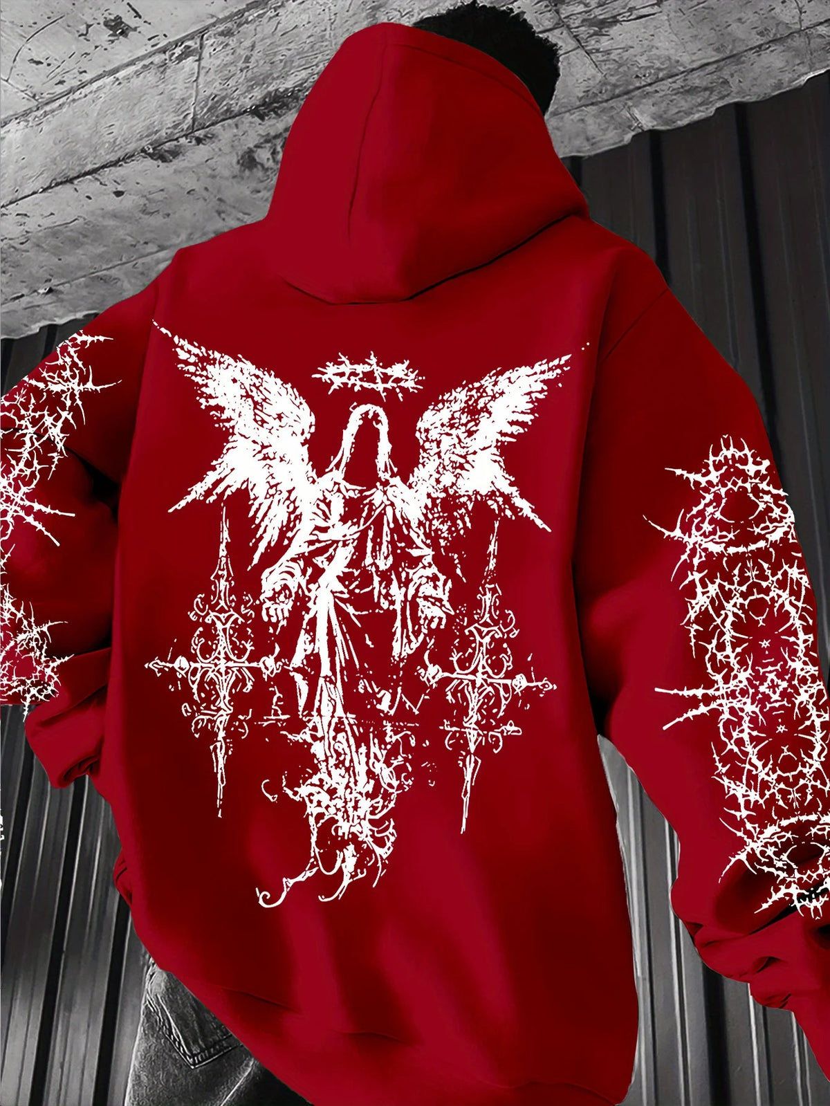 Men's Angel Element Graffiti Thorn Print Streetwear Hip Hoodie Punk Style Hoodie Regular Fit Outdoor Casual Long Sleeve Pullover