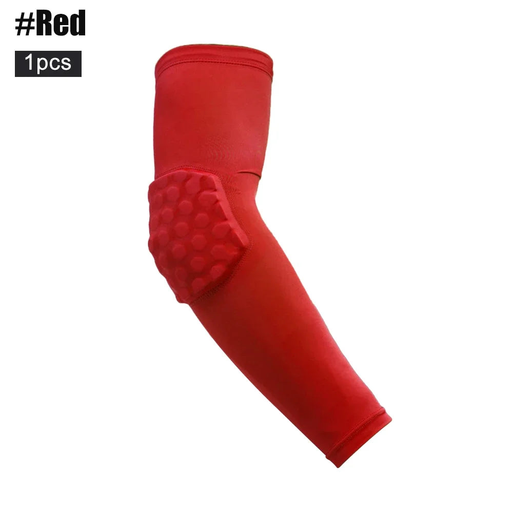1PC Compression Arm Sleeve with Elbow Pad - Padded Crashproof Protection for Basketball Football - Youth & Adult (XS-XXL)
