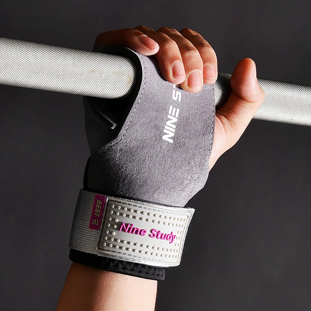 1 Pair Premium Anti-Slip Wrist Wrap Lifting Straps Grips Fitness Gloves for Gym Training Deadlifting 3 Layer Leather