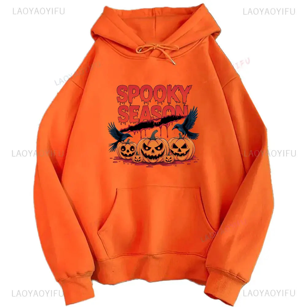 2024 Halloween Orange Hoodie Kawaii Halloween Pumpkin bowknot Women's Hoodie Harajuku Halloween Print Autumn Warm Unisex Hoodie