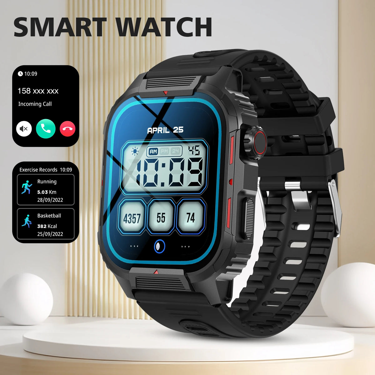 New Full-Touchscreen HD Sports Smartwatch, Unisex, with Call/Message Alerts,  Watch Faces, Multiple Sports Modes, Music Playback. Suitable for Android & IPhone, Ideal Gift for Everyone