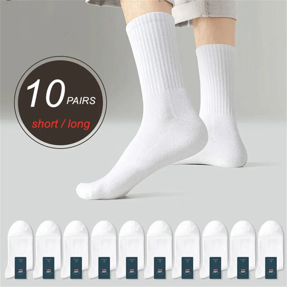 10 Pairs Men Socks Organic Cotton High Quality White Black Business Casual Spring Winter Socks Women Long/Short Tube Sox