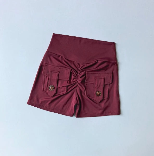 Nude High Waist Peach Hip Seamless Fitness Shorts with Pockets Women's Tight Sports Running Training Dance Hip Lifting Pants
