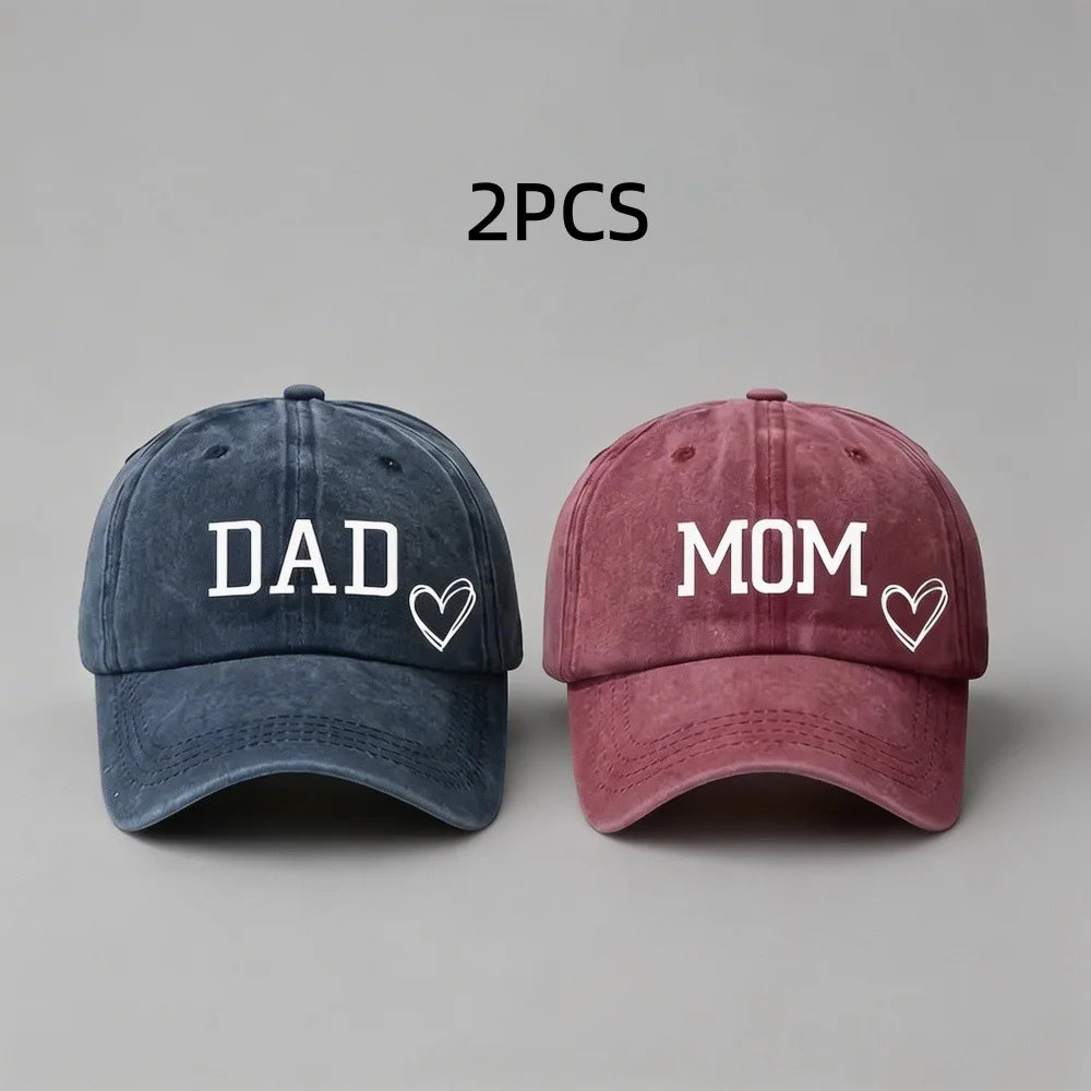 DAD MOM Washed Cotton Baseball Caps Unisex Denim Sport Hat Family Couple Sun Hats Outdoor Soft Top Breathable Sunshade Caps
