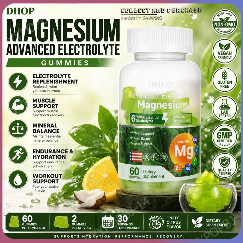 DHOP Electrolyte Gummies with Magnesium And Vitamins C B6 B12 - Mineral Balance Support 60 Count Advanced Gummy Supplement