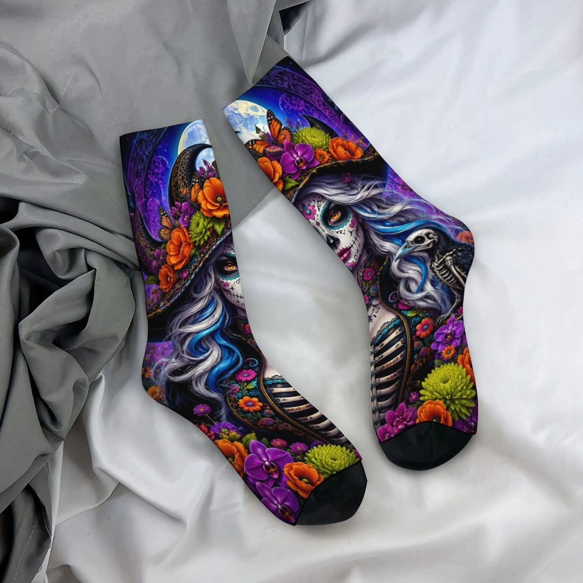 Fun and Retro Sugar Skull Print Men's Socks Quirky and Hip-hop Harajuku Outdoor Sports Socks Skin-friendly Breathable Soft Socks