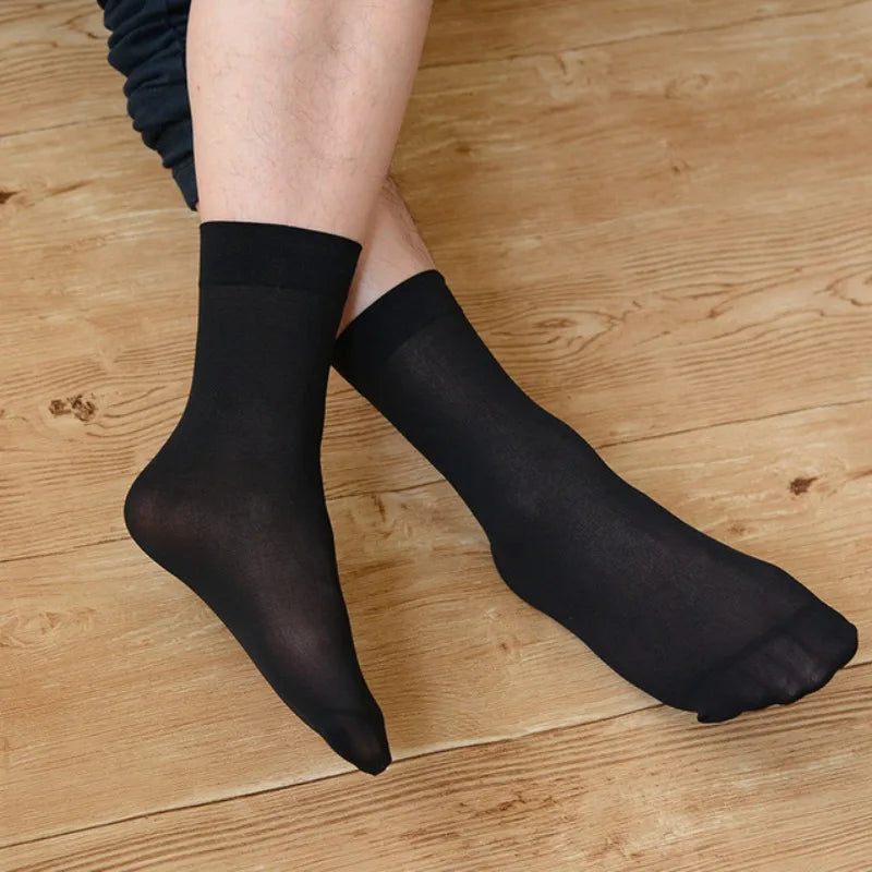10 Pairs Men's Summer Anti Slip Socks Soft Thin Breathable Absorbent Transparent Silk Stockings