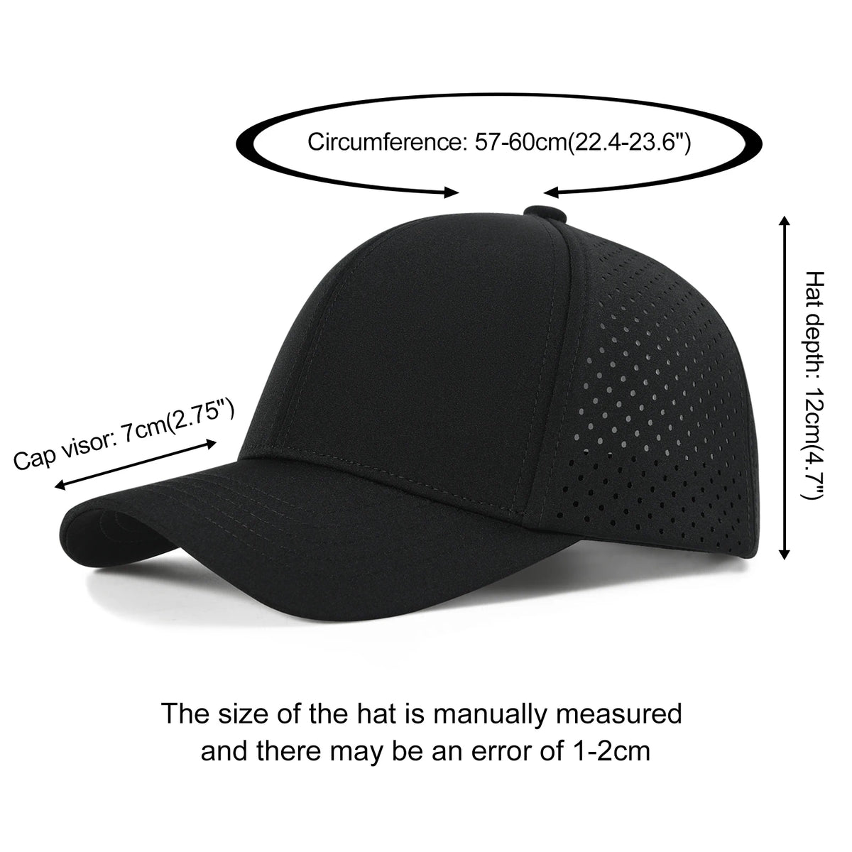 VOBOOM Men Quick Dry Baseball Cap Laser Cut Mesh Ball Curved Brim Snapback Hat Outdoor Running Travel Black Hat