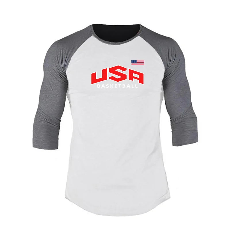 Autumn and Winter Cotton Patchwork Breathable Sweat-wicking Tops Men's Fitness Casual T-shirt Running Training Short Sleeves