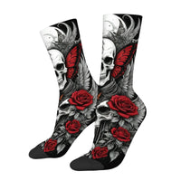 Dark Black Skull Rose and Butterfly Print Men's Mid-calf Socks Dark Mystical Rebellious Street Art Comfortable and Soft Socks