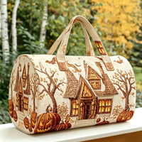 Halloween Quilted Luggage Bag Ghost Castle Weekend Bag Large Capacity Autumn Travel Gym Women's Overnight Short Trip Tote Bag