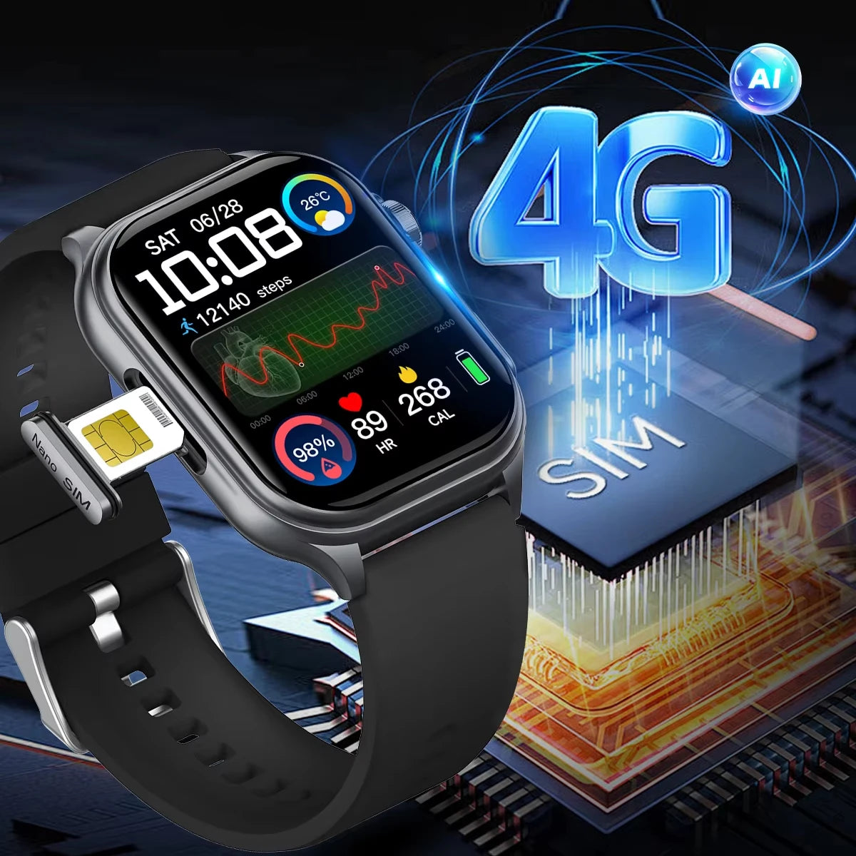 GE500 Nano SIM Card 4G B1 B3 B5 B8 HD Calling for Calling ECG SmartHealth Management Watch Leather Answer Calls Fitness Tracker
