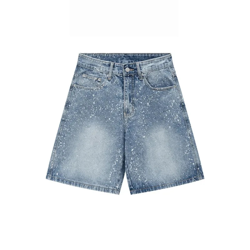 Vintage Men's Denim Shorts Jorts Summer New High Waist Loose Fit Retro American Style Five Inch Casual Pants