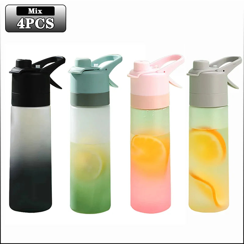 1-4PCS Large Capacity Spray Water Bottle with Straw Gradient Frosted Portable Outdoor Sports Travel Mist Sprayer Reusable Cup