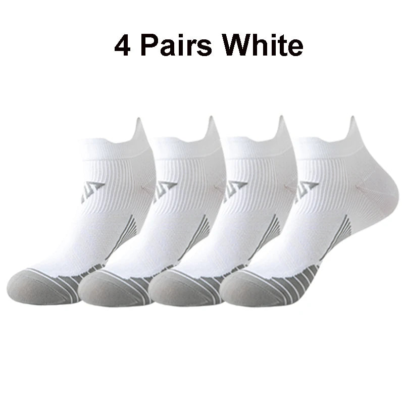 4 Pairs Ankle Marathon Socks Men Women Quick Dry Breathable Mesh Outdoor Sports Running Athletic Fitness Gym Short Socks