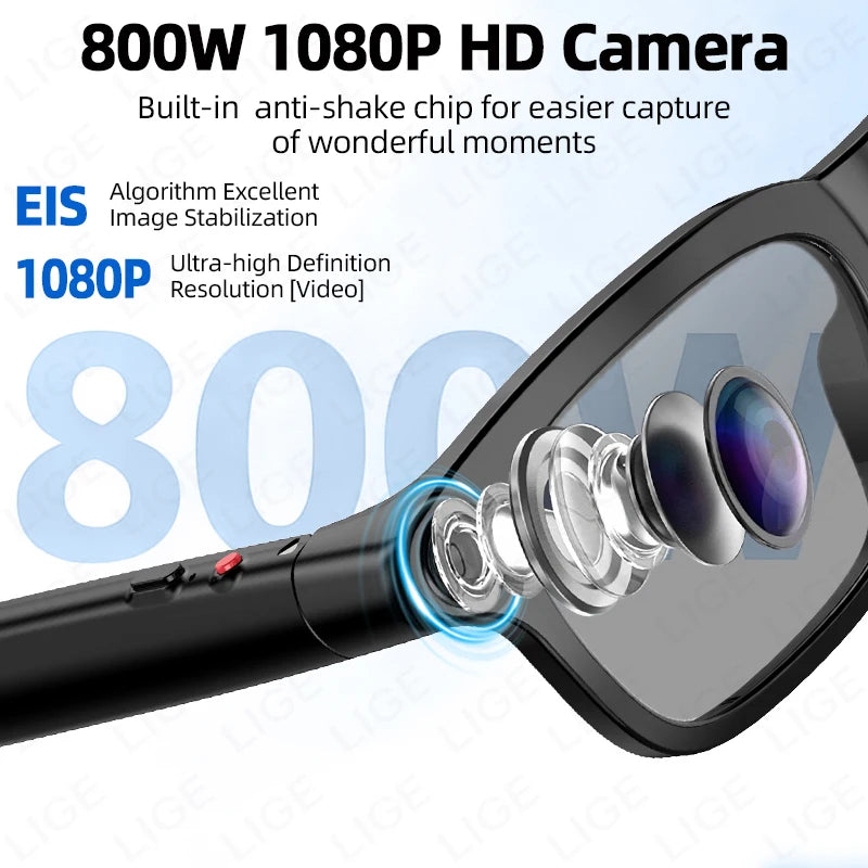 LIGE Smart Glasses HD Photo Video OpenAI Record Translation Touch Photochromic Lenses Bluetooth Call Music Multifunction Glasses