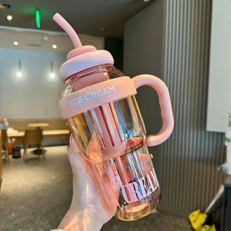 1300ML Plastic Water Bottle with Straw for Kids Large Capacity Cute Cup School Travel Outdoor