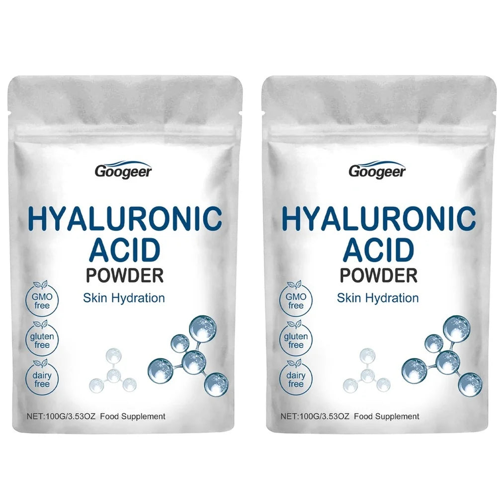 Googeer Hyaluronic Acid Powder for Skin Hydration and Deep Moisturizing, GMO Free Gluten Free Daily Beauty Wellness Support 100g