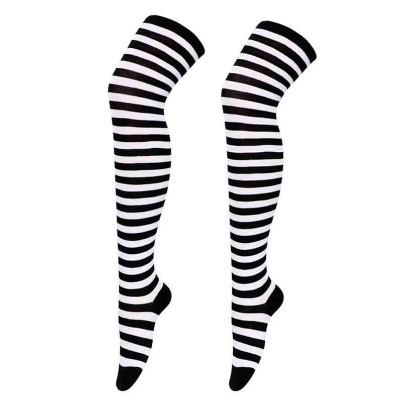 Thigh High Socks Japanese Cosplay Anime Multicolor Striped Printed Over Knee Long Stockings for Women Leg Warmer