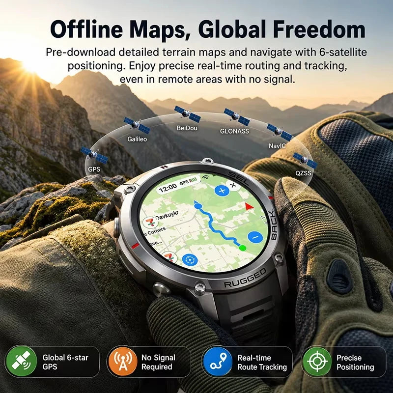 T-Rex 4 Military All-Terrain Accurate Offline Map SmartWatch Built-in GPS Compass Altimeter 5ATM Waterproof Swim Sport Watch Men