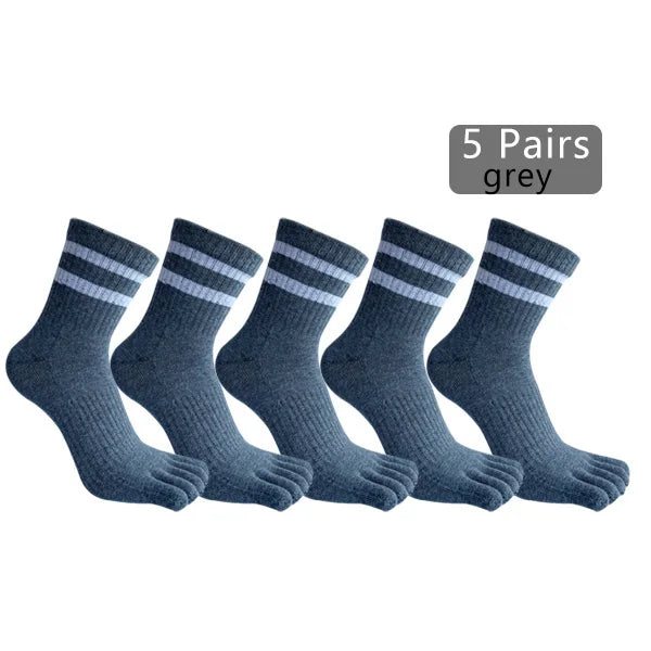 1/5 Pairs Man Five Finger Socks Cotton Striped Solid Simple Sweat-Absorbing Anti-Bacterial Breathable Warm Soft Elastic Toe Sock