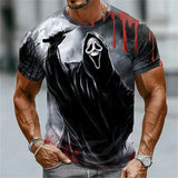 New Men's Halloween Crew-Neck Short-Sleeve T-Shirt Soldier Skull Blood Splatter Print Casual Streetwear Holiday Party Top